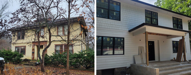 Before and After Views of Siding Work on a Family Home