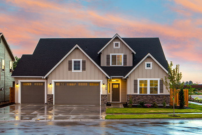 Street View of a Newly Worked on Family Home After a Rainstorm